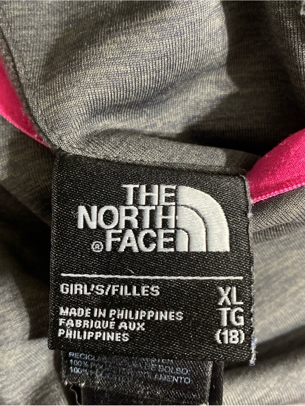 The North Face Girls XL 18 Gray Pink Hooded Jacket - Picture 7 of 7